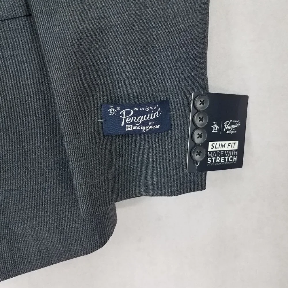 NWT Original Penguin Blazer Suit Jacket Wool Sport Coat Charcoal 42L Slim Long